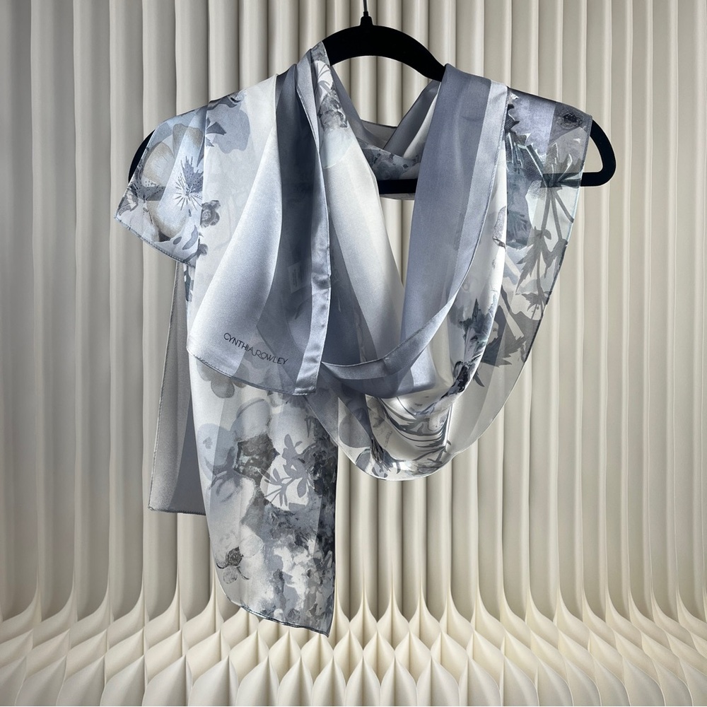 Cynthia Rowley Light Blue Floral Silk Scarf